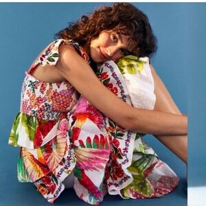 Farm Rio Mixed White Prints Layered Midi Dress